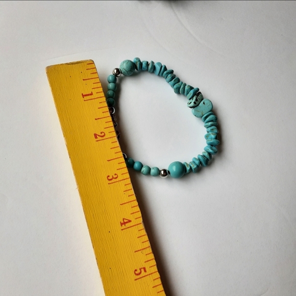 Faux Turquoise Beaded Metal Flower Choker Necklace Bracelet Set Southwestern - Picture 8 of 9